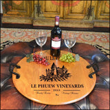 Le Pheuw Barrel Head Serving Tray with Wrought Iron Handles - Personalized-Serving Tray-1000 Oaks Barrel-Top Notch Gift Shop