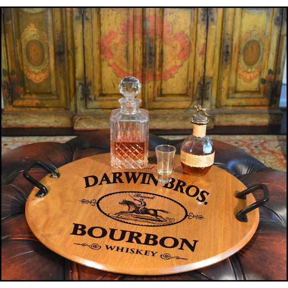 Darwin Bros. Barrel Head Serving Tray with Wrought Iron Handles - Personalized-Serving Tray-1000 Oaks Barrel-Top Notch Gift Shop