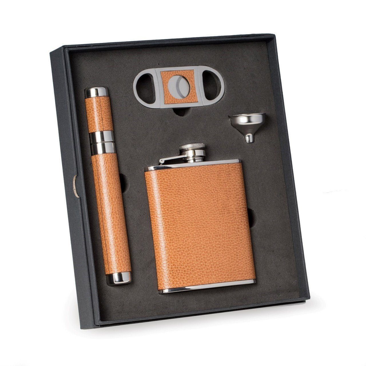 Leather Flask, Cigar Case and Cutter 4 Piece Set.-Flask-Bey-Berk-Top Notch Gift Shop