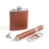 Leather Flask, Cigar Case and Cutter 4 Piece Set.-Flask-Bey-Berk-Top Notch Gift Shop