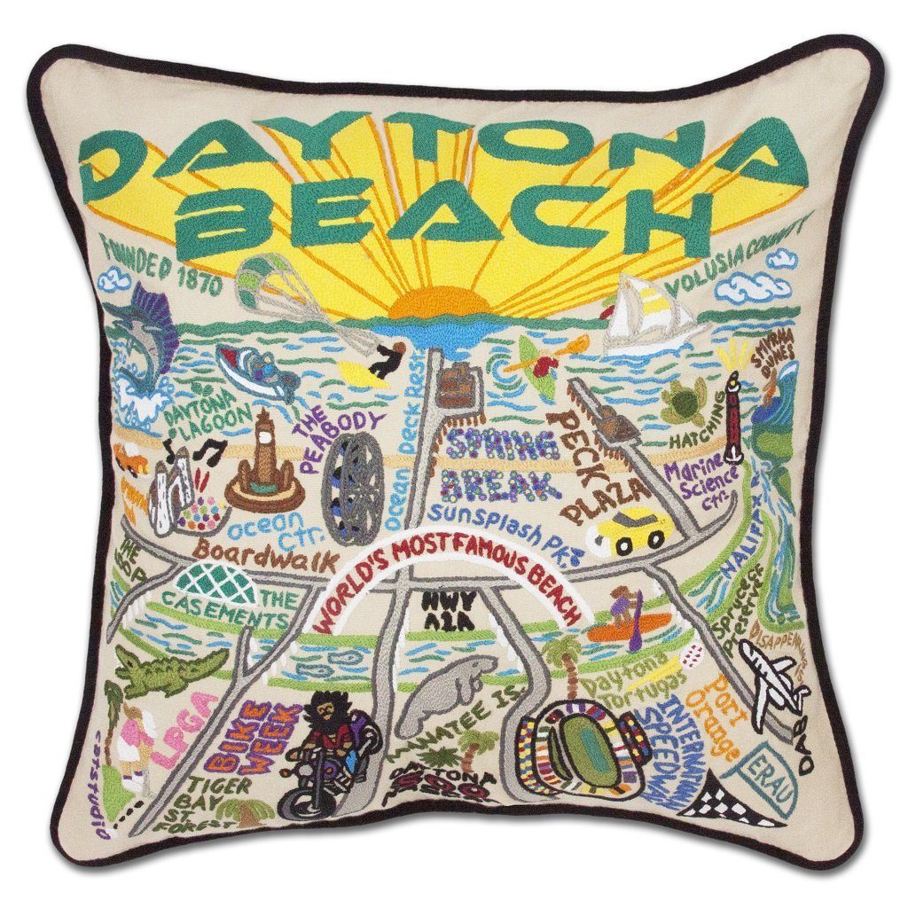 Daytona Beach Embroidered CatStudio Pillow-Pillow-CatStudio-Top Notch Gift Shop