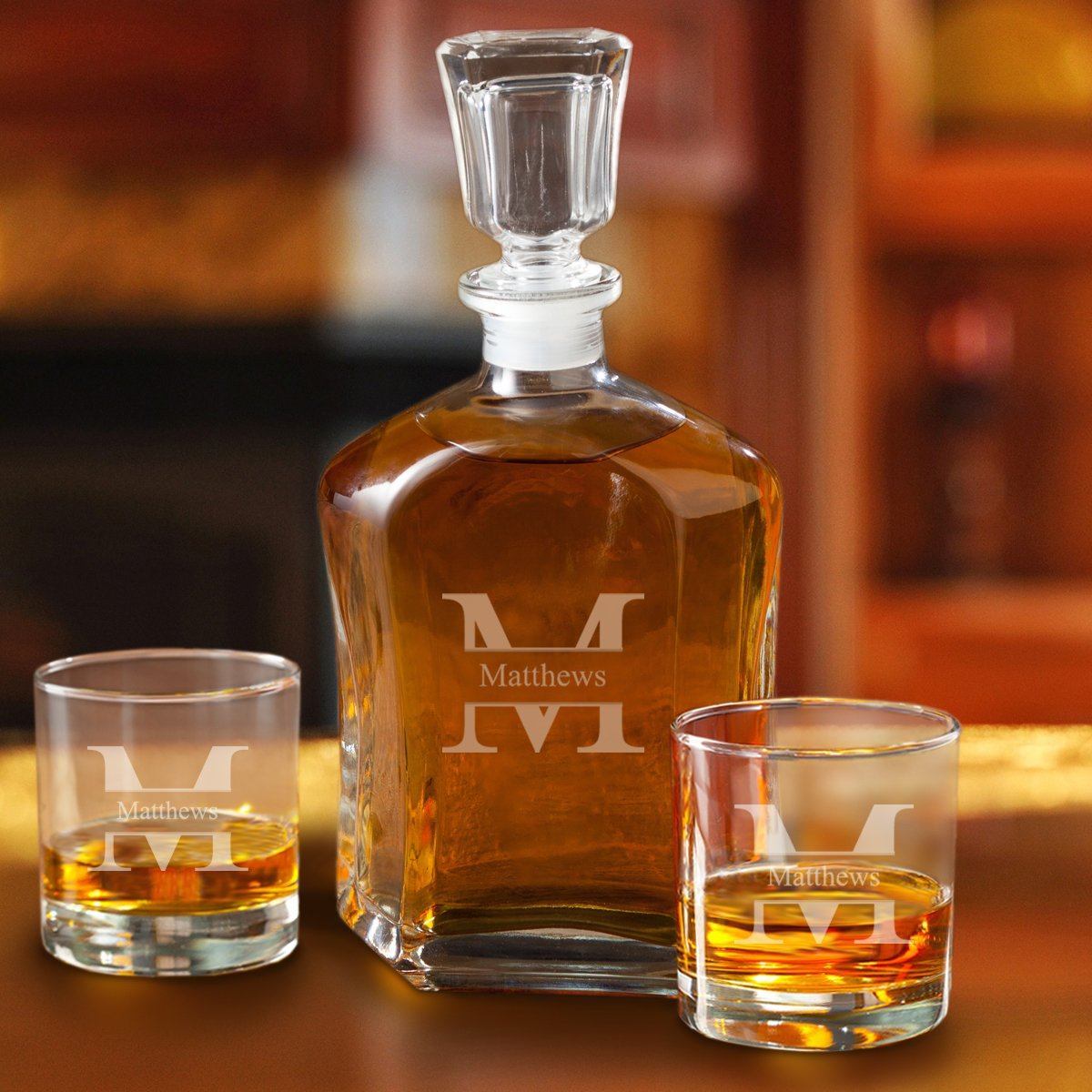 Decanter Set with 2 Low Ball Glasses - Name Monogram-Decanter-JDS Marketing-Top Notch Gift Shop