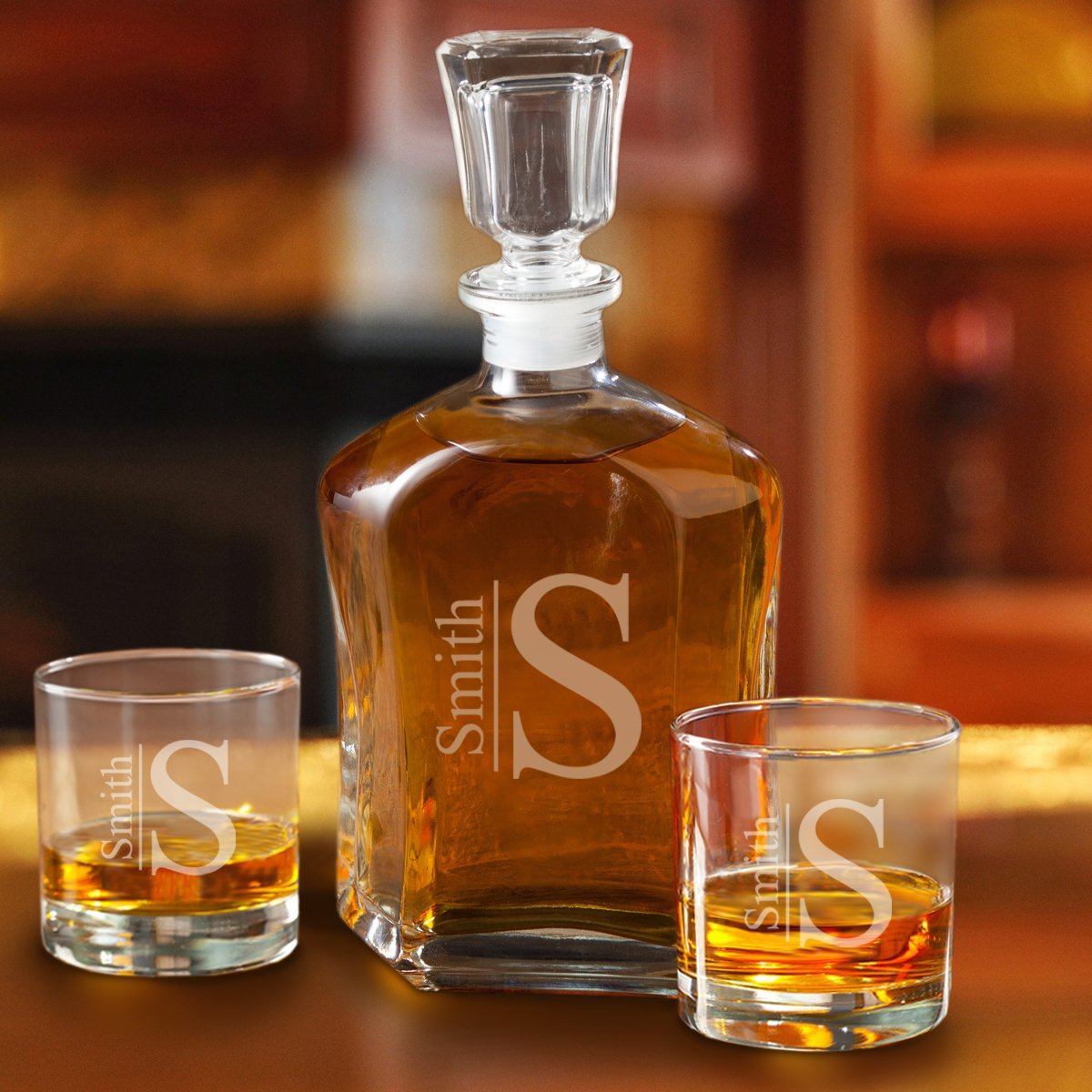 Decanter Set with 2 Low Ball Glasses - Name Monogram-Decanter-JDS Marketing-Top Notch Gift Shop