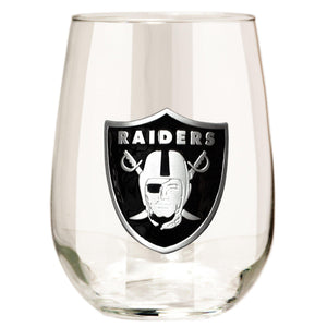 Oakland Raiders 15 oz. Stemless Wine Glass - (Set of 2)-Stemless Wine Glass-Great American Products-Top Notch Gift Shop