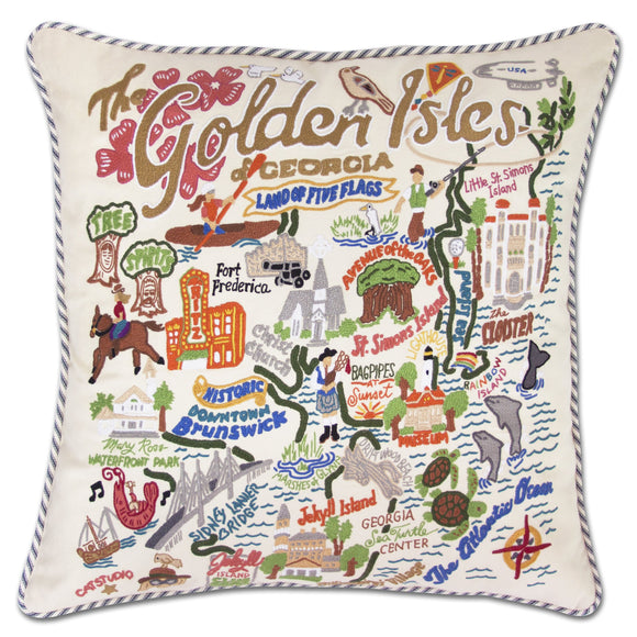 Golden Isles Hand Embroidered CatStudio Pillow-Pillow-CatStudio-Top Notch Gift Shop