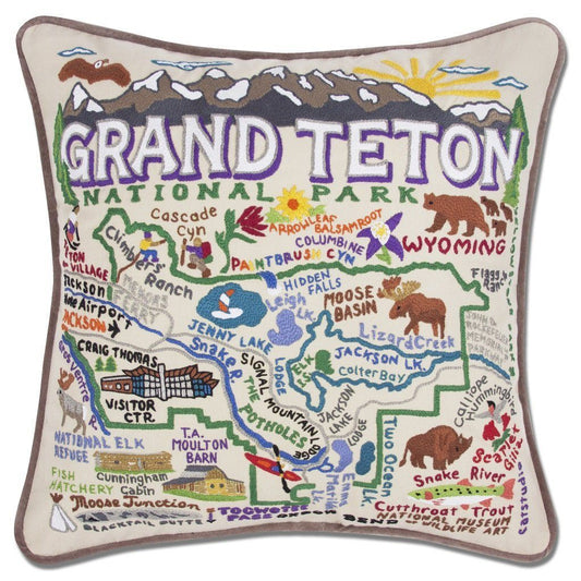 Grand Teton Hand Embroidered CatStudio Pillow-Pillow-CatStudio-Top Notch Gift Shop