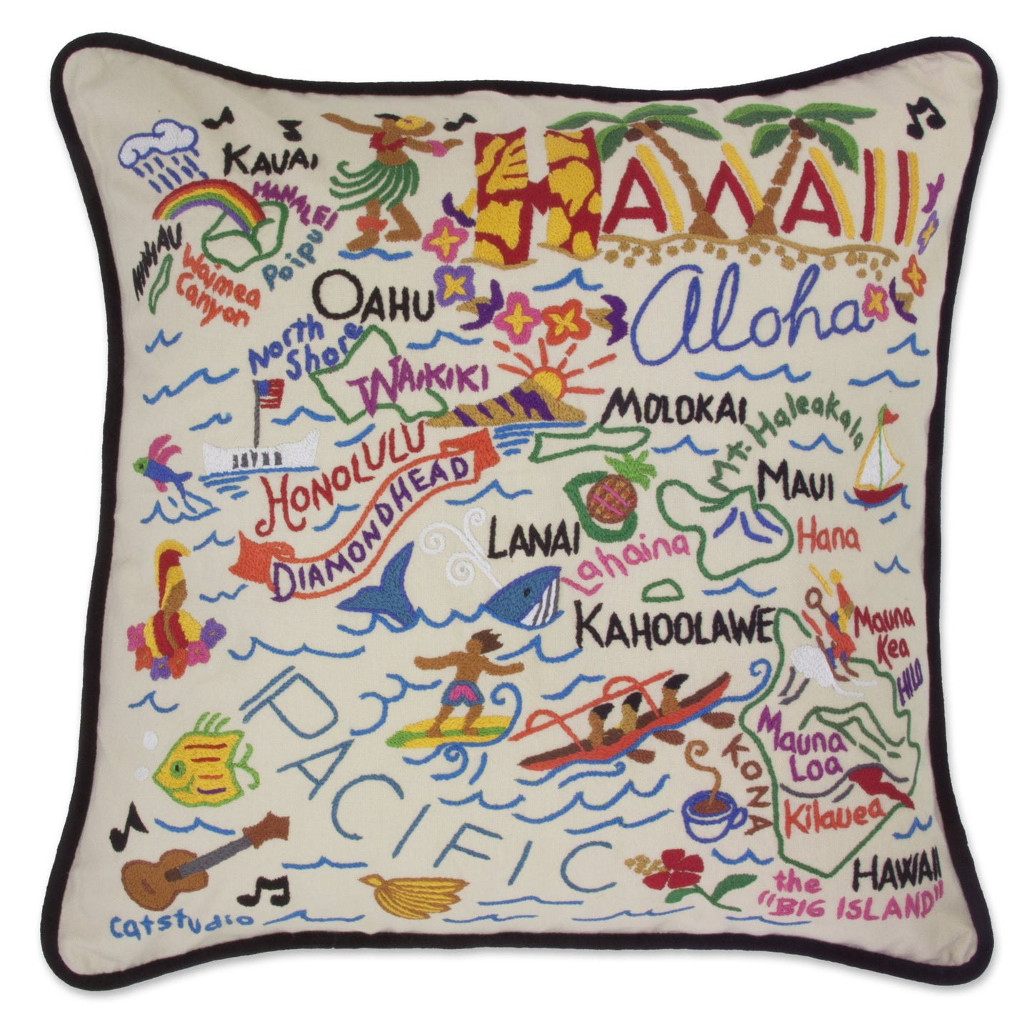 Hawaii State Embroidered CatStudio Pillow-Pillow-CatStudio-Top Notch Gift Shop