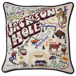Jackson Hole Hand Embroidered CatStudio Pillow-Pillow-CatStudio-Top Notch Gift Shop