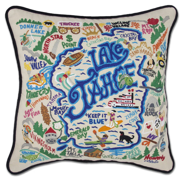 Lake Tahoe Embroidered CatStudio Pillow-Pillow-CatStudio-Top Notch Gift Shop
