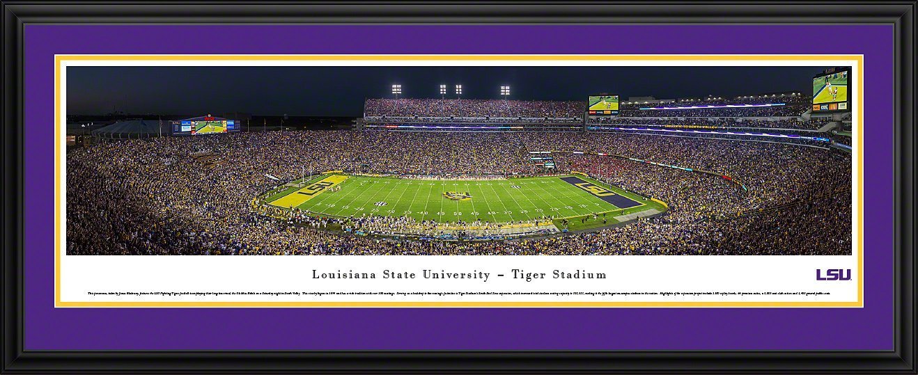 LSU Football - "Stadium 50 Yard Line" Panorama Framed Print-Print-Blakeway Worldwide Panoramas, Inc.-Top Notch Gift Shop