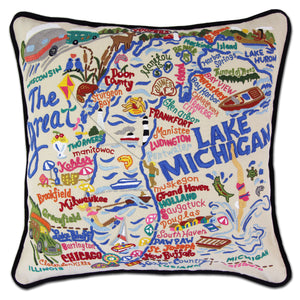 Lake Michigan Embroidered CatStudio Pillow-Pillow-CatStudio-Top Notch Gift Shop