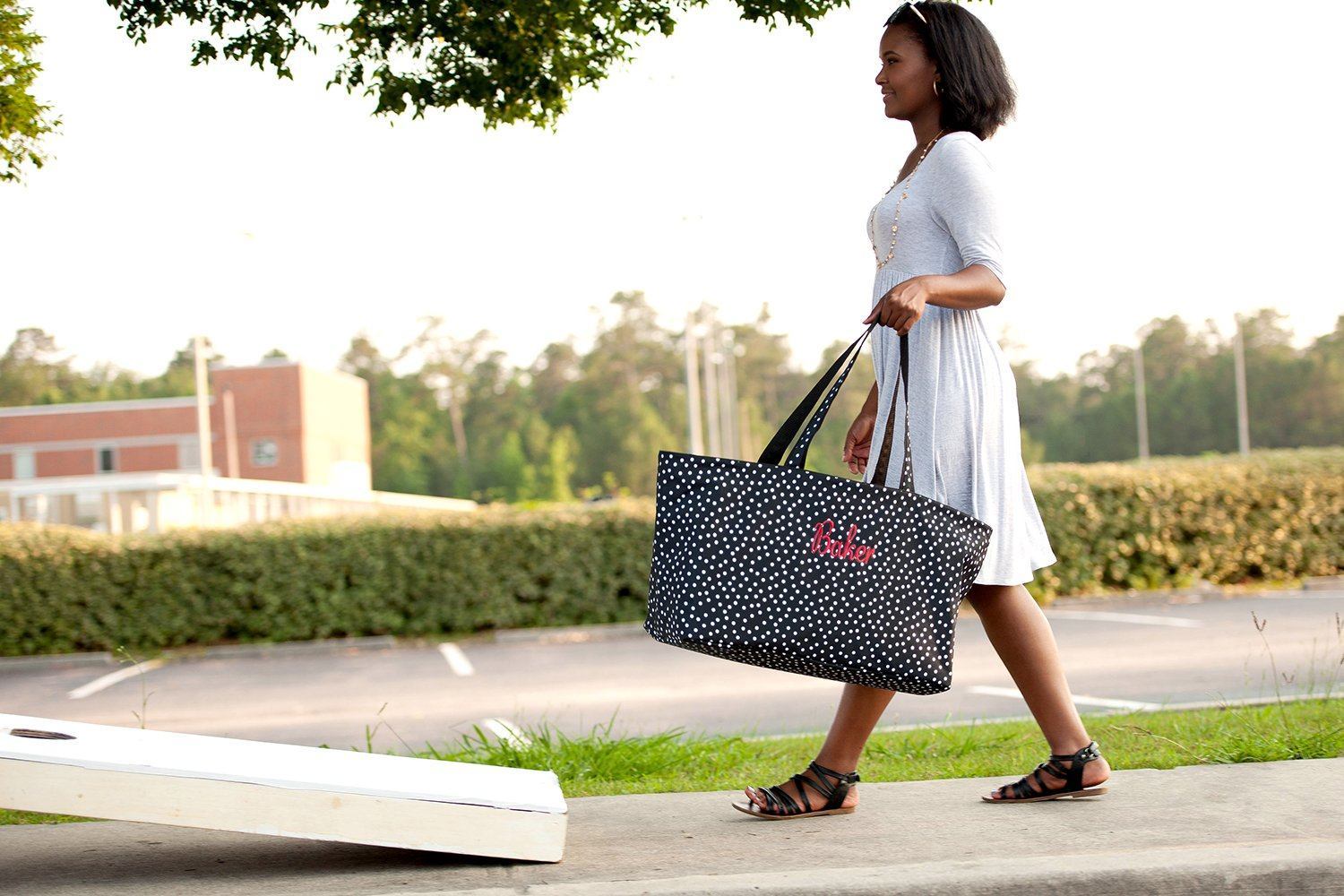 Black Scattered Dot Ultimate Tote - Personalized-Bag-Viv&Lou-Top Notch Gift Shop