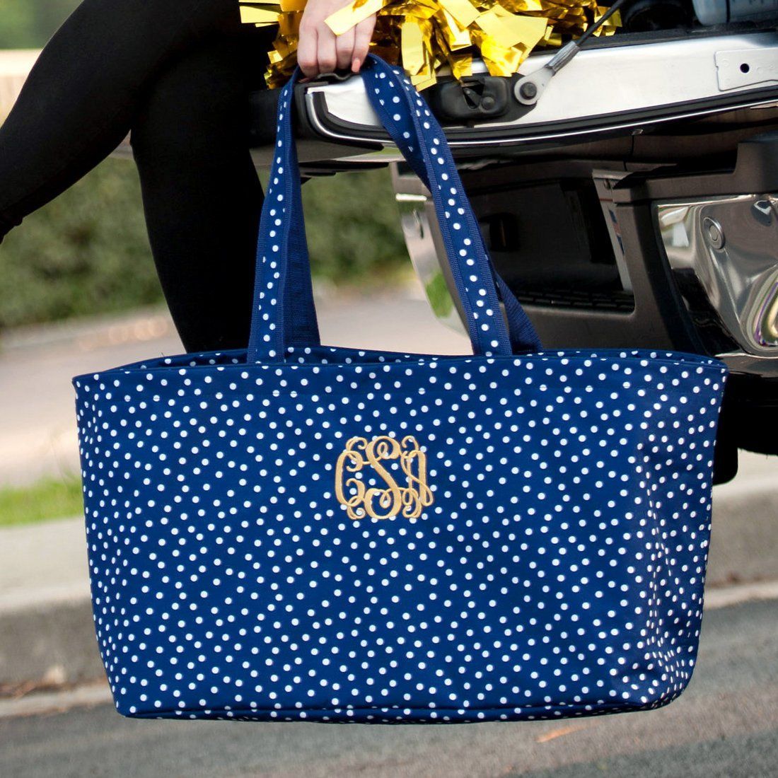 Navy Scattered Dot Ultimate Tote - Personalized-Bag-Viv&Lou-Top Notch Gift Shop