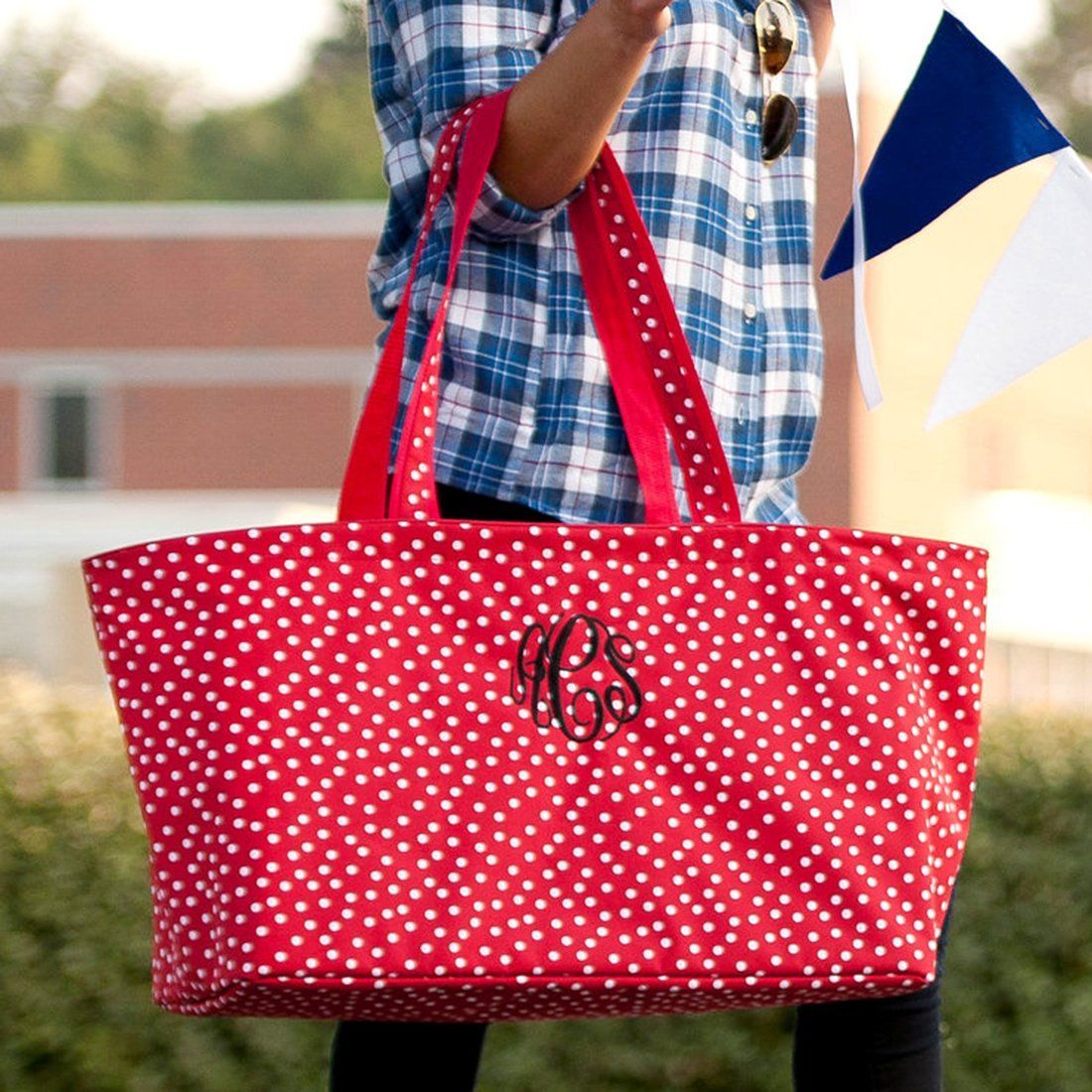 Red Scattered Dot Ultimate Tote - Personalized-Bag-Viv&Lou-Top Notch Gift Shop