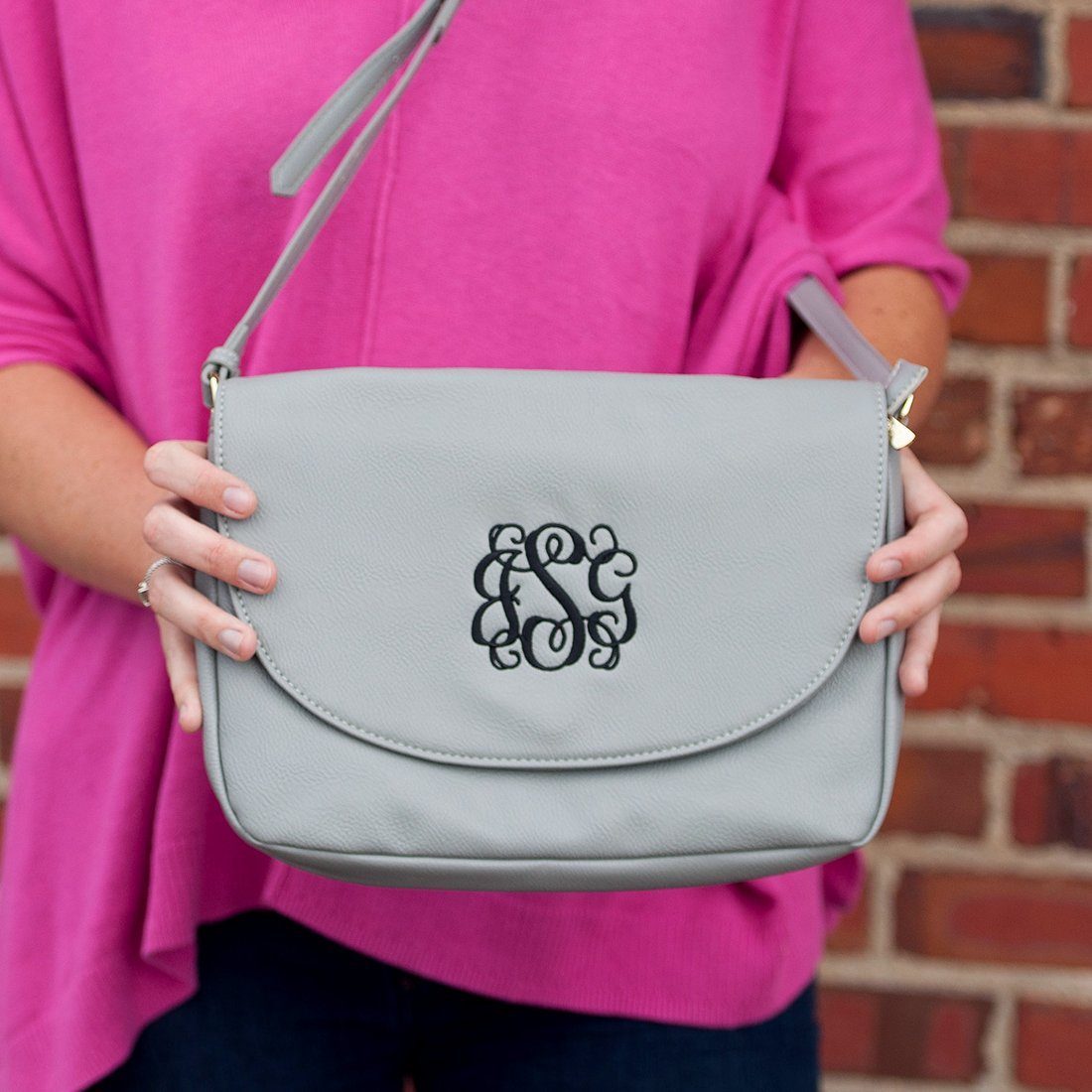 Grey Anna Crossbody Bag - Personalized-Bag-Viv&Lou-Top Notch Gift Shop