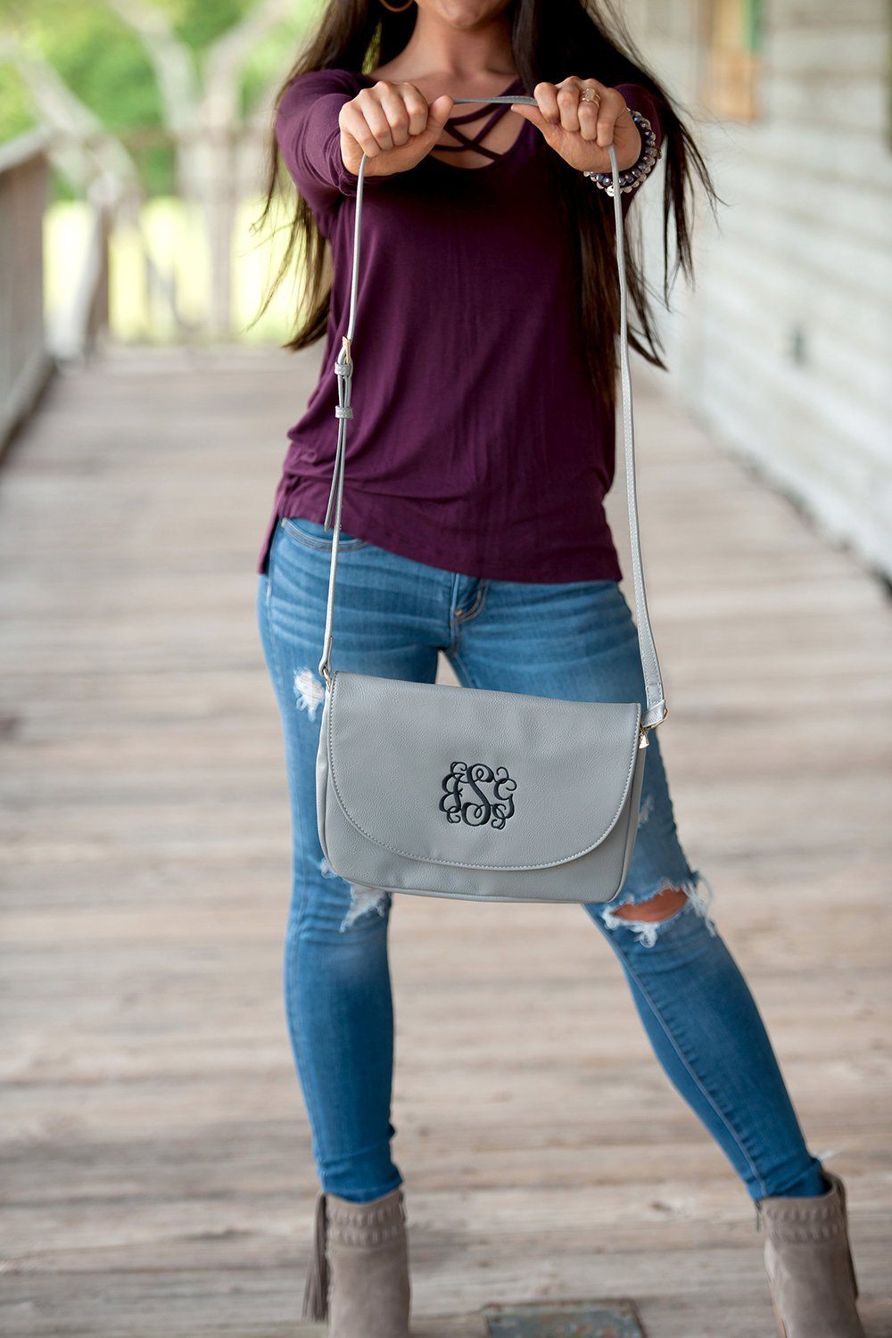 Grey Anna Crossbody Bag - Personalized-Bag-Viv&Lou-Top Notch Gift Shop