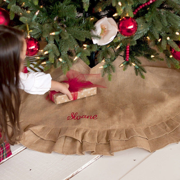 Burlap Ruffle Tree Skirt - Personalized-Tree Skirt-Viv&Lou-Top Notch Gift Shop