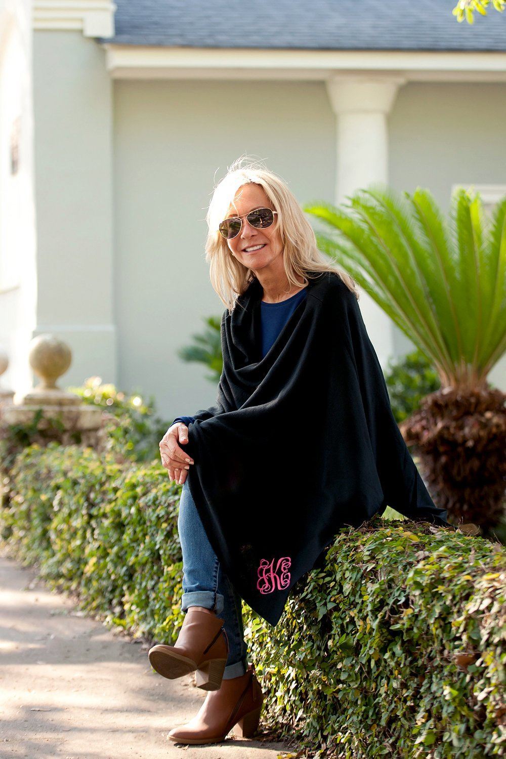 Black Chelsea Poncho - Personalized-Shawl / Poncho-Viv&Lou-Top Notch Gift Shop