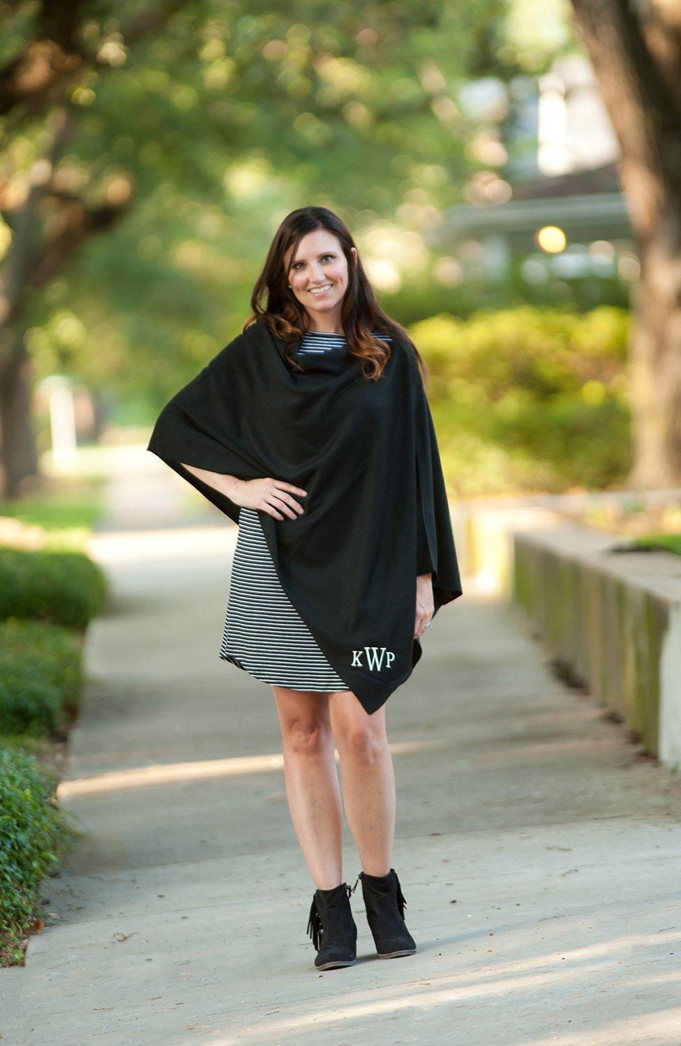 Black Chelsea Poncho - Personalized-Shawl / Poncho-Viv&Lou-Top Notch Gift Shop