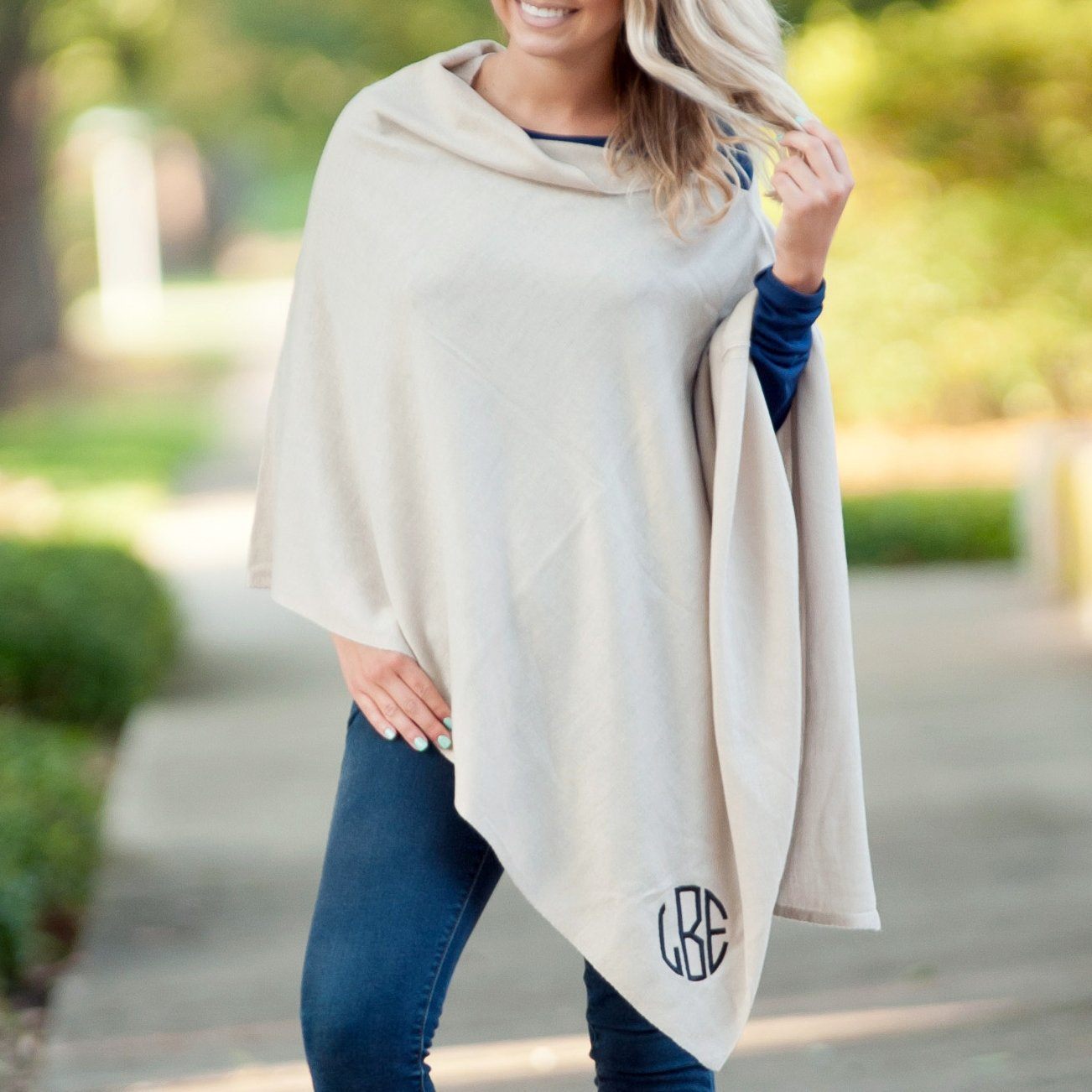 Creme Chelsea Poncho - Personalized-Shawl / Poncho-Viv&Lou-Top Notch Gift Shop