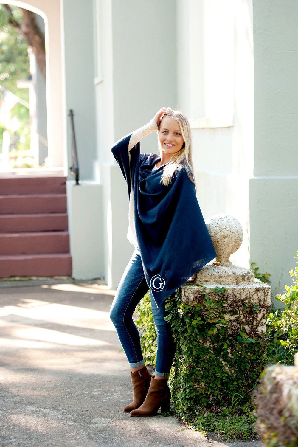 Navy Chelsea Poncho - Personalized-Shawl / Poncho-Viv&Lou-Top Notch Gift Shop