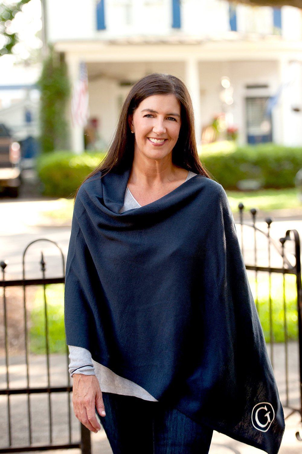 Navy Chelsea Poncho - Personalized-Shawl / Poncho-Viv&Lou-Top Notch Gift Shop