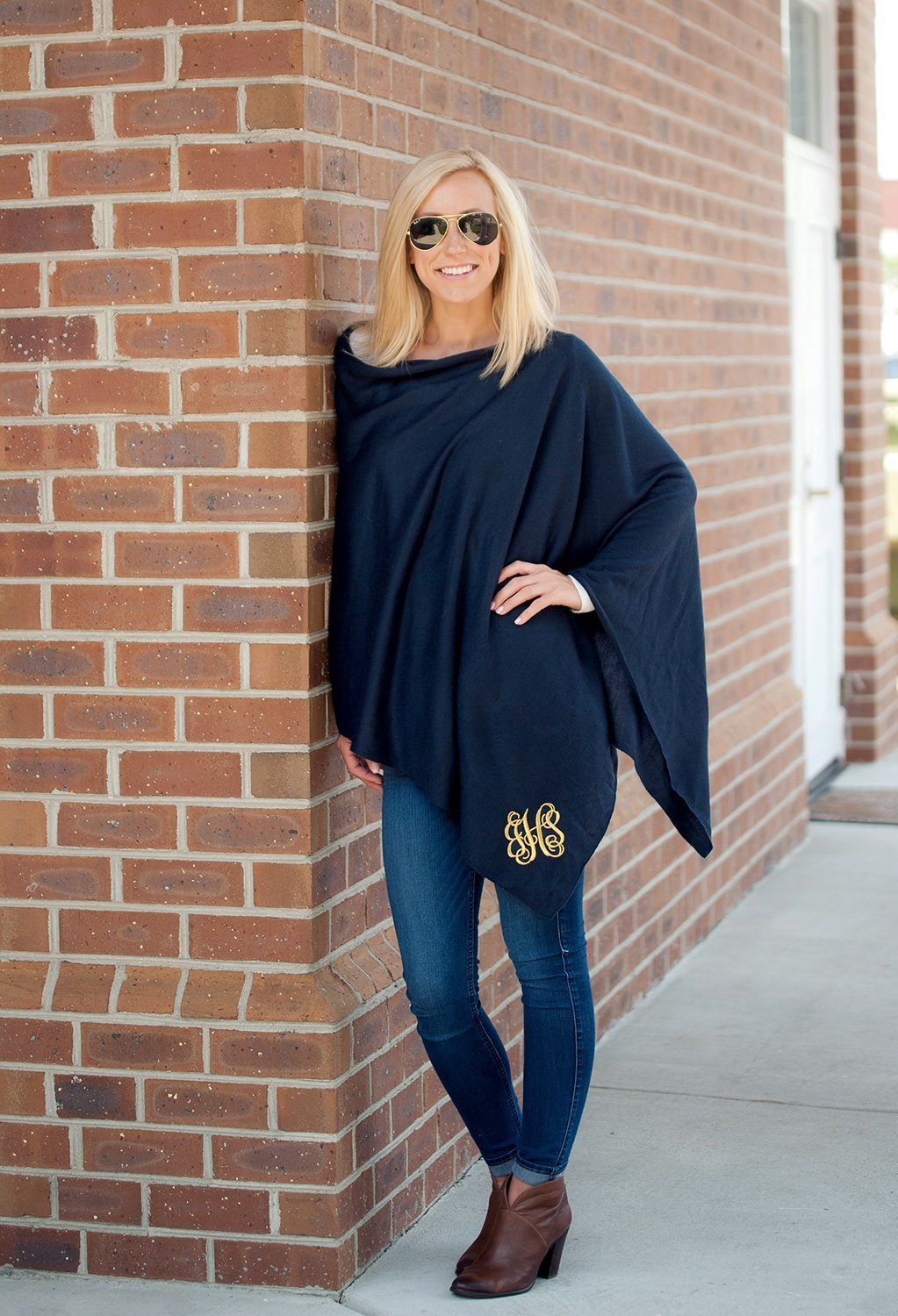 Navy Chelsea Poncho - Personalized-Shawl / Poncho-Viv&Lou-Top Notch Gift Shop