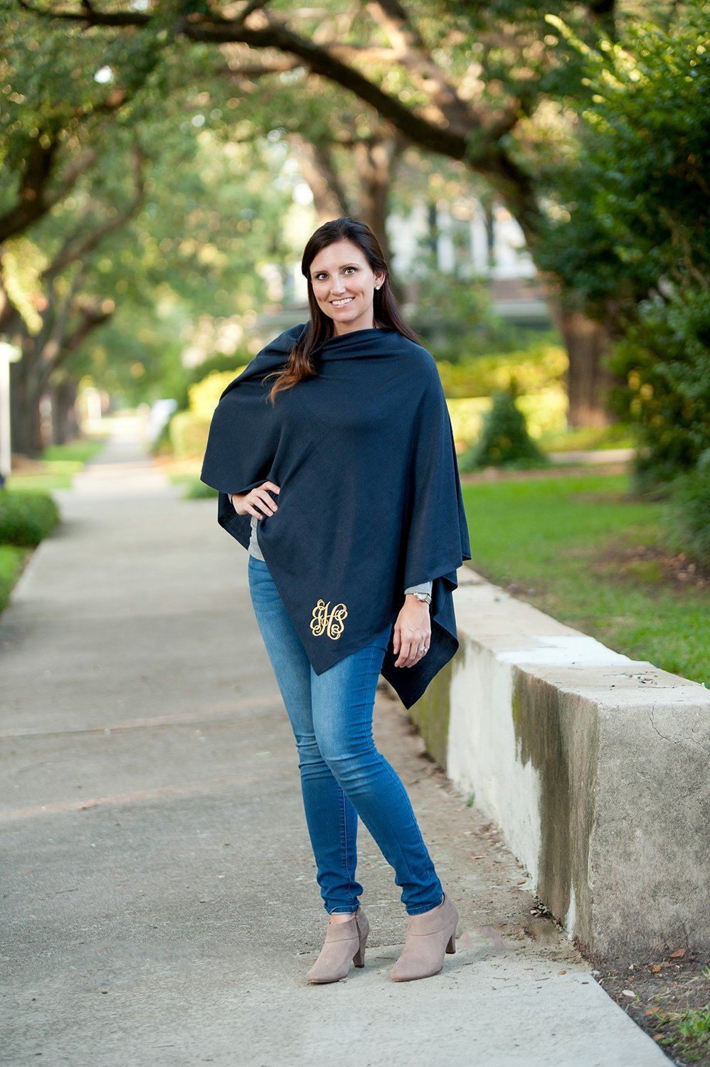 Navy Chelsea Poncho - Personalized-Shawl / Poncho-Viv&Lou-Top Notch Gift Shop