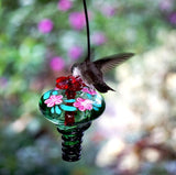 Hand Painted Mini-Blossom Green Glass Hummingbird Feeder-Bird Feeder-Parasol Gardens-Top Notch Gift Shop