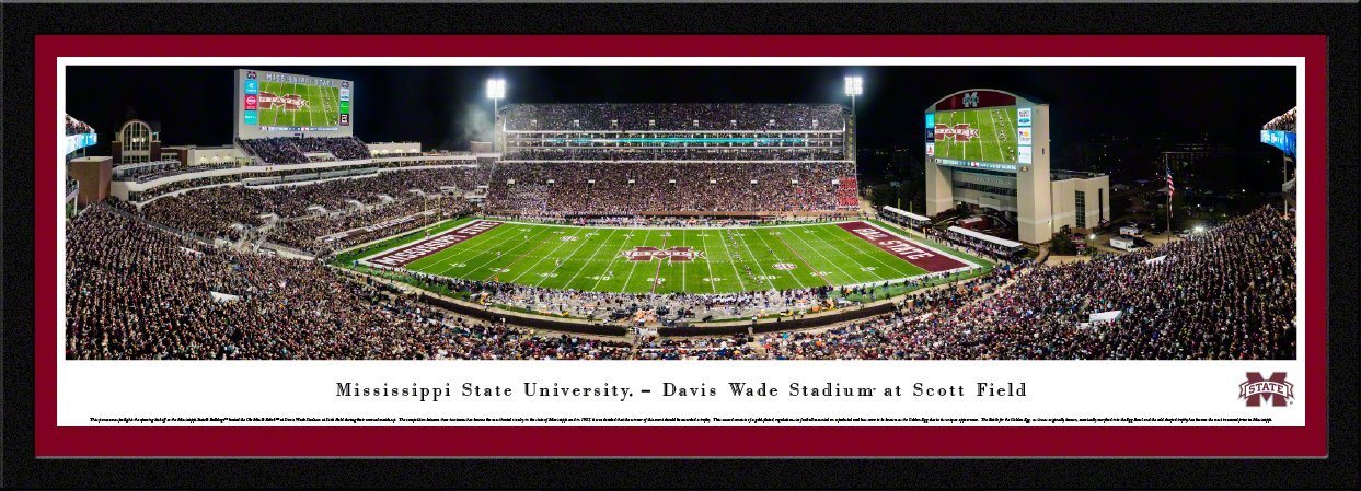 Mississippi State Football - "Stadium 50 Yard Line" Panorama Framed Print-Print-Blakeway Worldwide Panoramas, Inc.-Top Notch Gift Shop