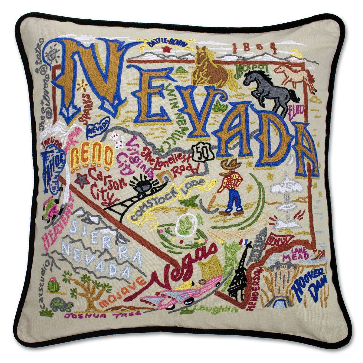 Nevada Embroidered CatStudio State Pillow-Pillow-CatStudio-Top Notch Gift Shop