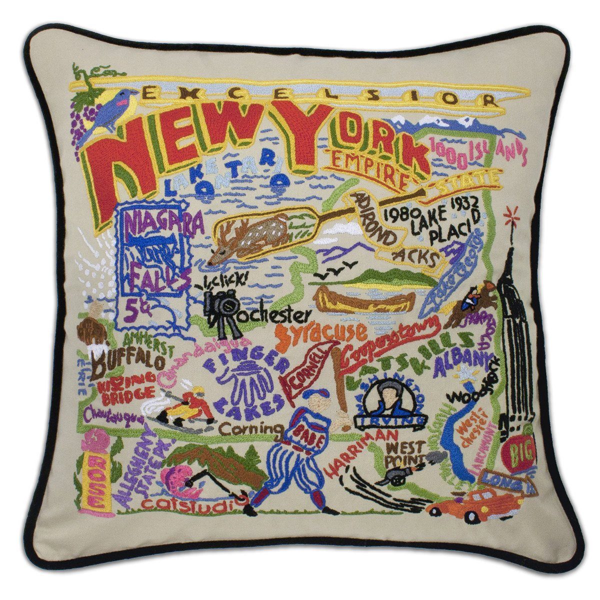 New York Embroidered CatStudio State Pillow-Pillow-CatStudio-Top Notch Gift Shop