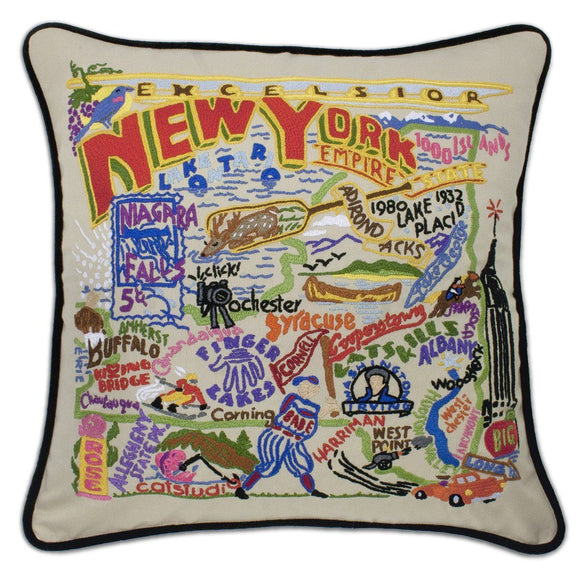 New York Embroidered CatStudio State Pillow-Pillow-CatStudio-Top Notch Gift Shop