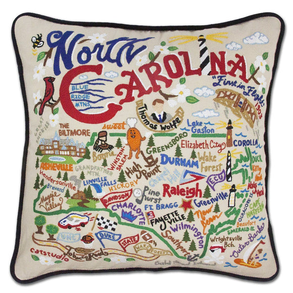 North Carolina Embroidered CatStudio State Pillow-Pillow-CatStudio-Top Notch Gift Shop