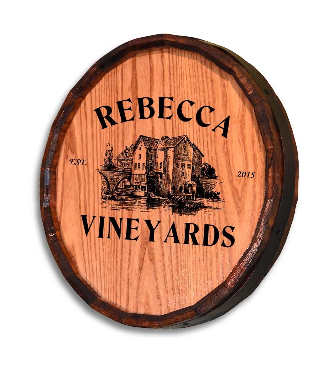 'Rebecca Vineyards' Quarter Barrel Sign- Personalized-Barrel Sign-1000 Oaks Barrel-Top Notch Gift Shop