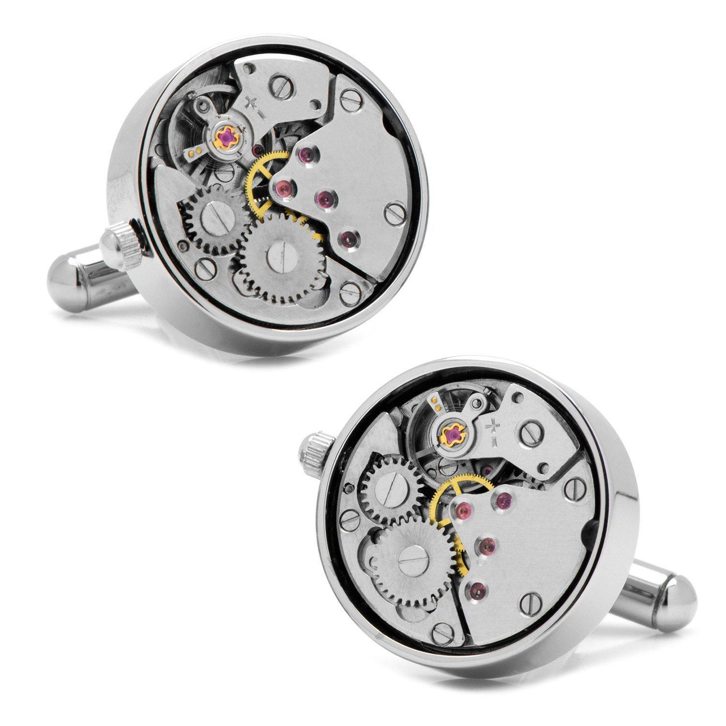 Steampunk Silver Watch Movement Cufflinks-Cufflinks-Cufflinks, Inc.-Top Notch Gift Shop