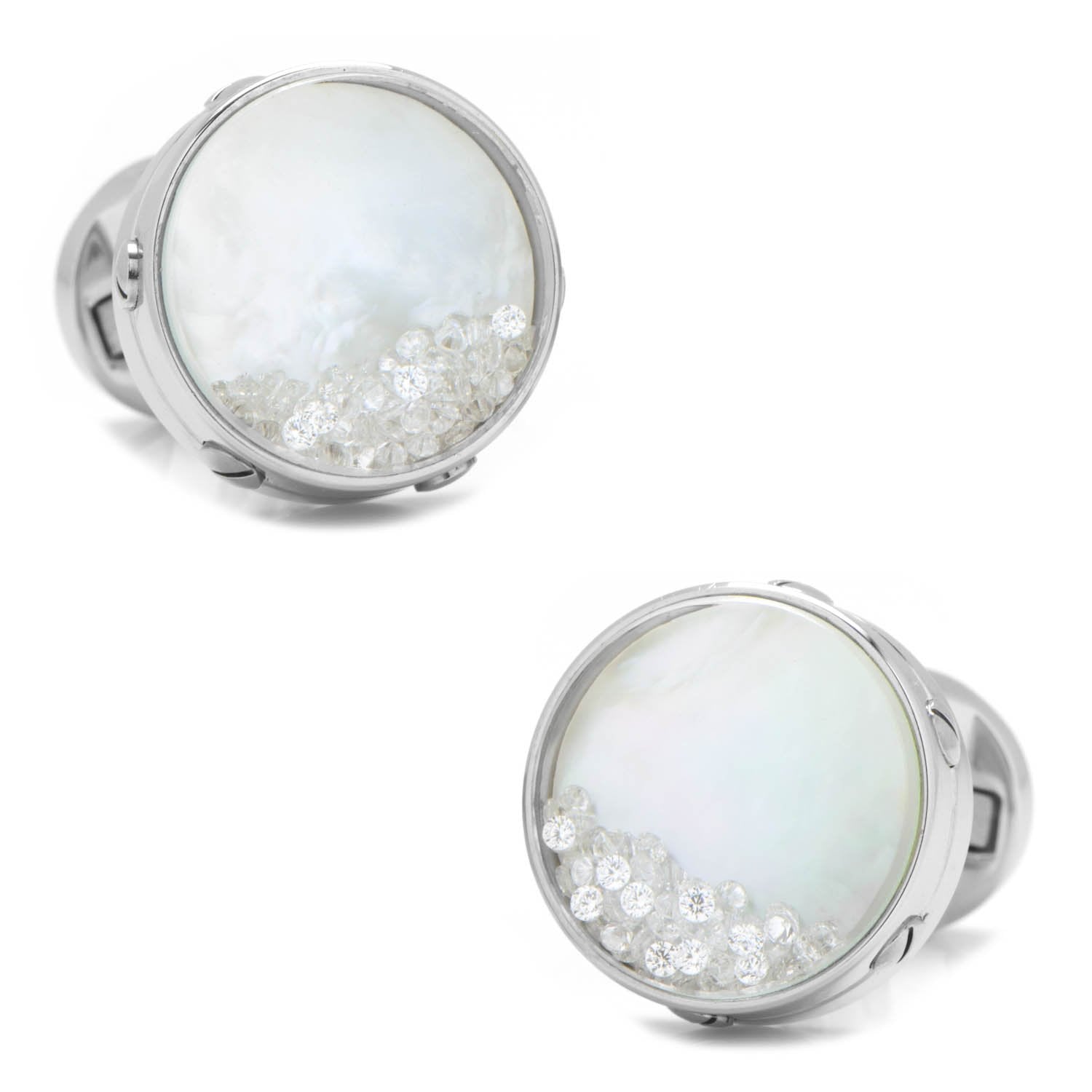 Mother of Pearl Floating Crystals Cufflinks-Cufflinks-Cufflinks, Inc.-Top Notch Gift Shop