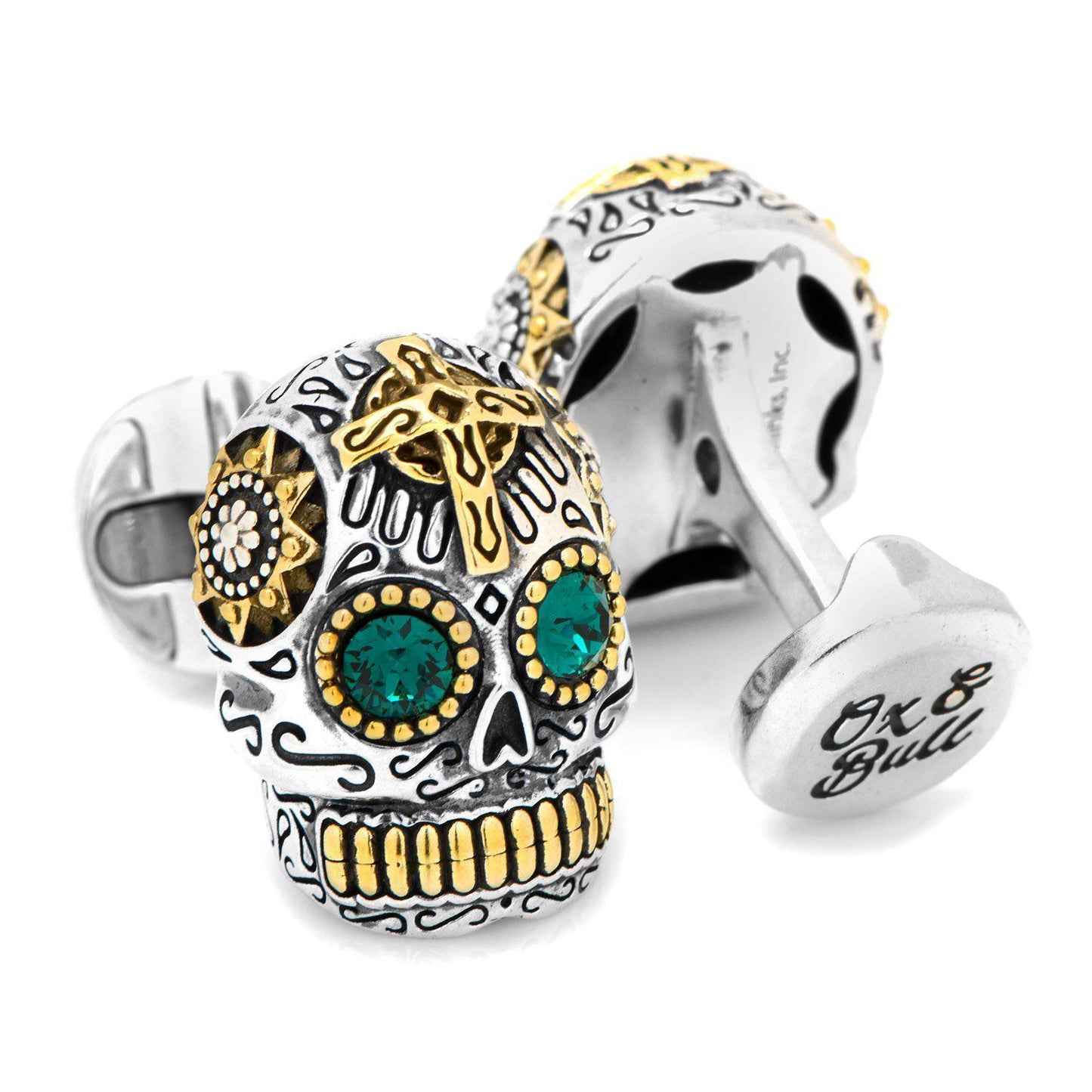 Sterling Silver and Gold Day of the Dead Skull Cufflinks-Cufflinks-Cufflinks, Inc.-Top Notch Gift Shop