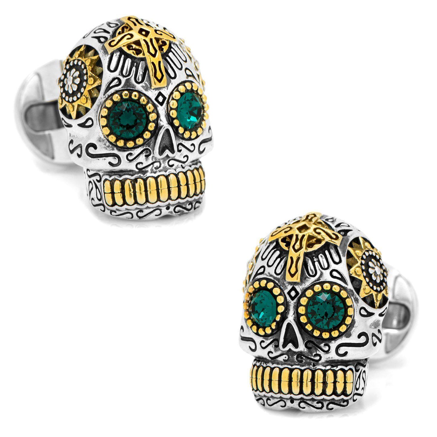 Sterling Silver and Gold Day of the Dead Skull Cufflinks-Cufflinks-Cufflinks, Inc.-Top Notch Gift Shop