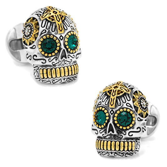 Sterling Silver and Gold Day of the Dead Skull Cufflinks-Cufflinks-Cufflinks, Inc.-Top Notch Gift Shop