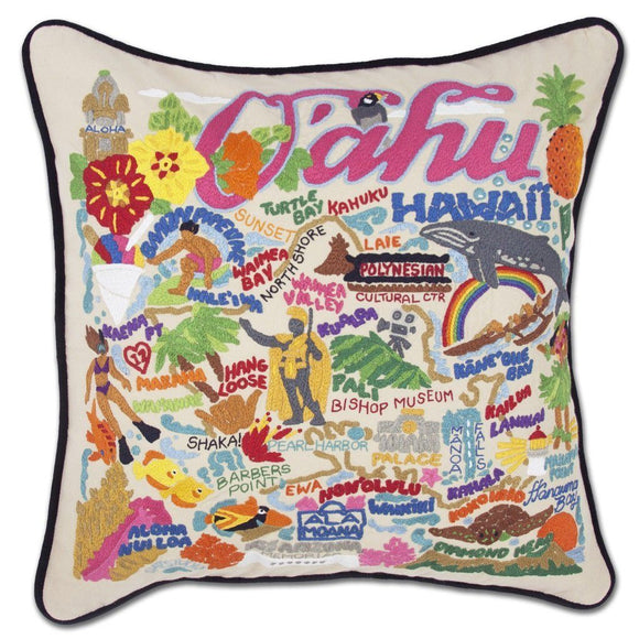 Oahu Embroidered CatStudio Pillow-Pillow-CatStudio-Top Notch Gift Shop