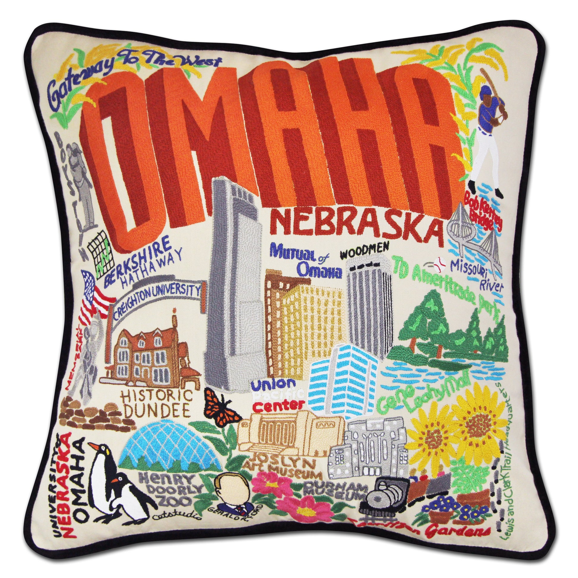 Omaha Embroidered CatStudio Pillow-Pillow-CatStudio-Top Notch Gift Shop