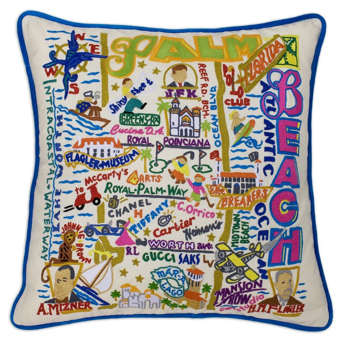 Palm Beach Embroidered CatStudio Pillow-Pillow-CatStudio-Top Notch Gift Shop