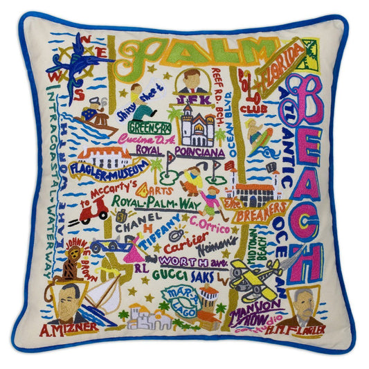 Palm Beach Embroidered CatStudio Pillow-Pillow-CatStudio-Top Notch Gift Shop