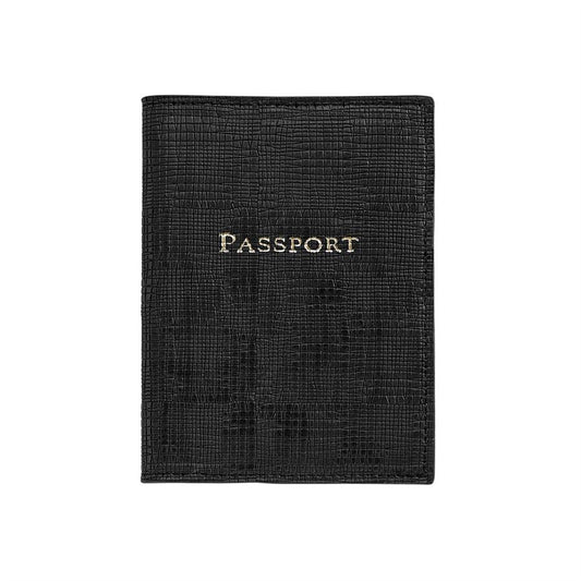 Passport Holder - Black Embossed Plaid Leather - Personalized-Passport Holder-Graphic Image, Inc.-Top Notch Gift Shop