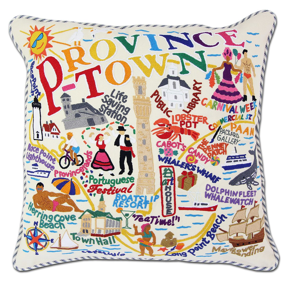 Provincetown Hand Embroidered CatStudio Pillow-Pillow-CatStudio-Top Notch Gift Shop