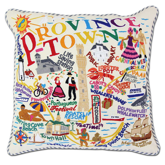Provincetown Hand Embroidered CatStudio Pillow-Pillow-CatStudio-Top Notch Gift Shop