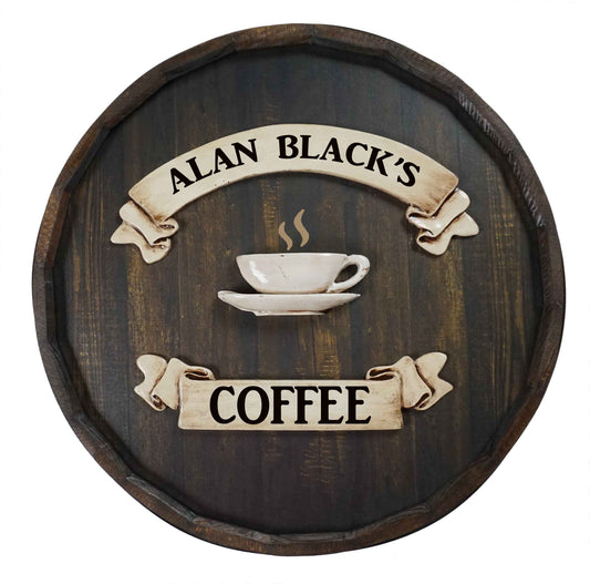 Coffee Cup Quarter Barrel Sign - Personalized-Barrel Sign-1000 Oaks Barrel-Top Notch Gift Shop