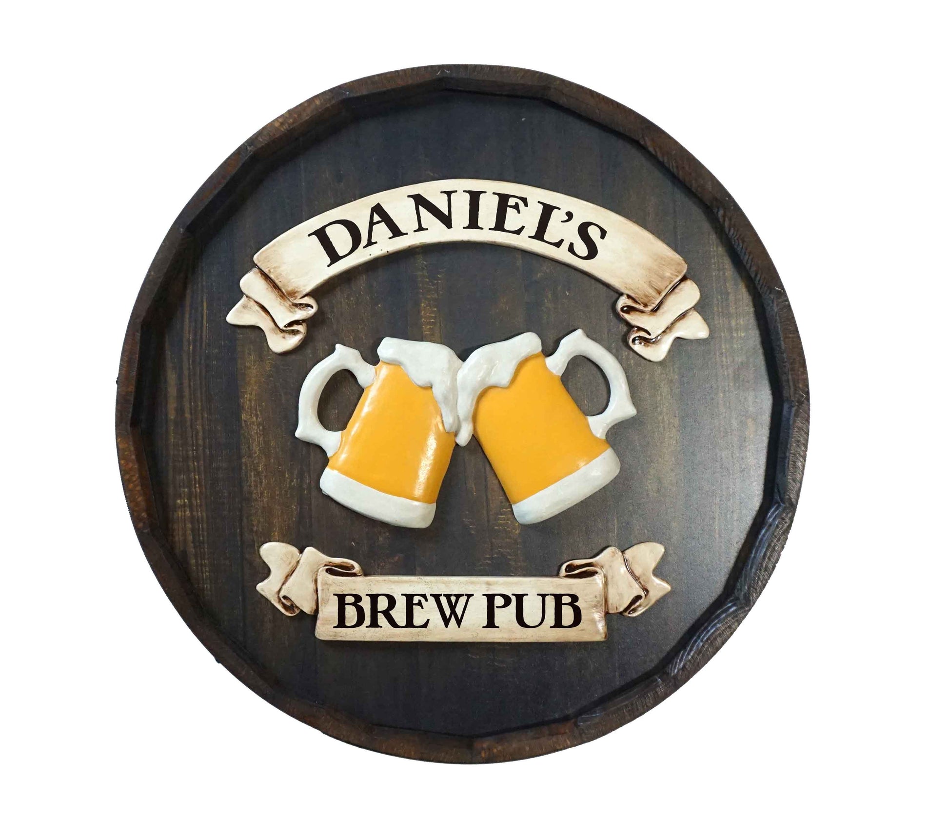 Beer Mugs Quarter Barrel Sign - Personalized-Barrel Sign-1000 Oaks Barrel-Top Notch Gift Shop