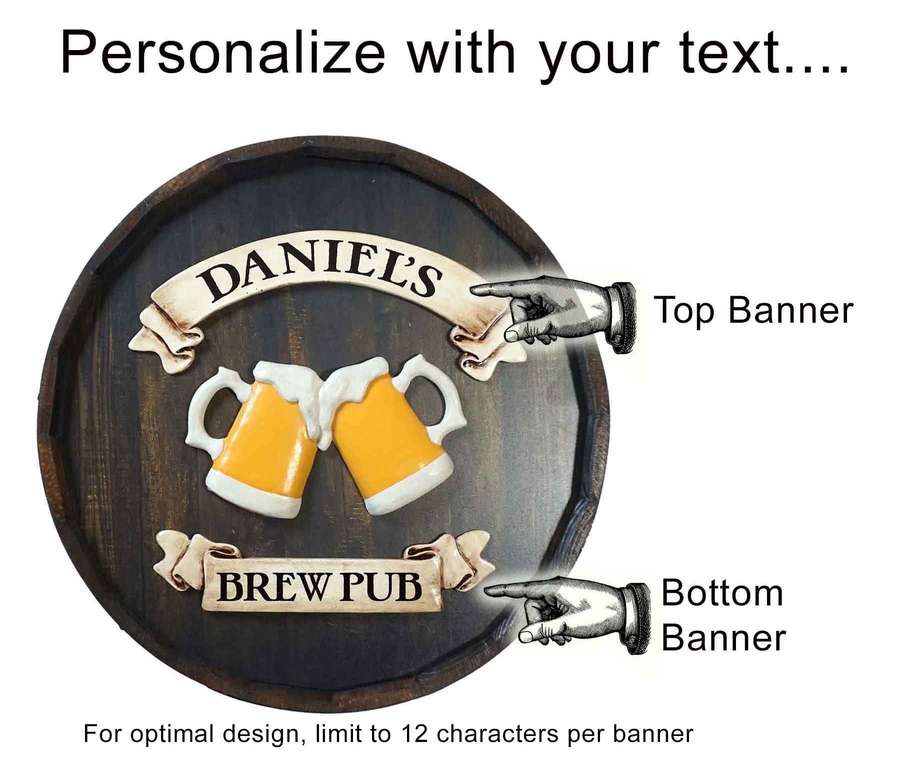 Beer Mugs Quarter Barrel Sign - Personalized-Barrel Sign-1000 Oaks Barrel-Top Notch Gift Shop